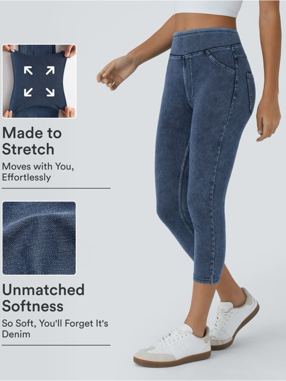 Halara Flex High Waisted Pocket Denim Capri Casual Leggings XL